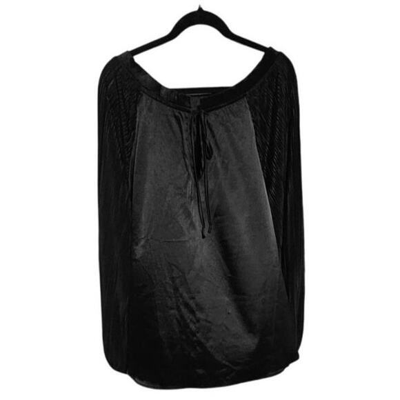 GeeGee Blouse – Size 2XL – Black Shiny Satin with Tie Neckline - Picture 3 of 5